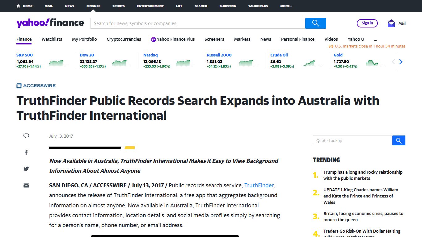 TruthFinder Public Records Search Expands into Australia with ... - Yahoo!